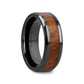 THRACIAN Carpathian Wood Inlaid Black Ceramic Ring with Bevels - 6mm & 8mm