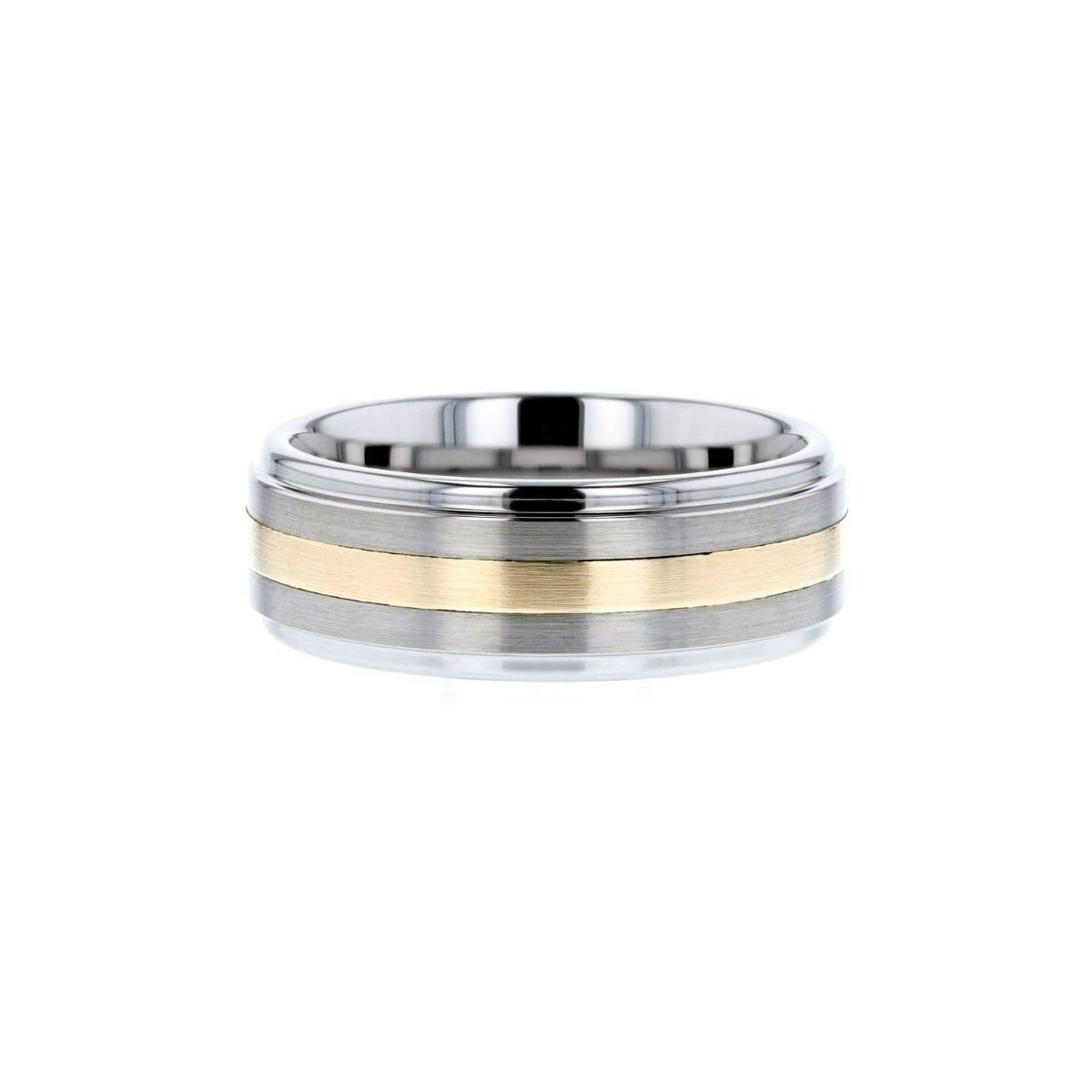 LONDON Gold Inlaid Raised Satin Finish Tungsten Ring - 8 mm