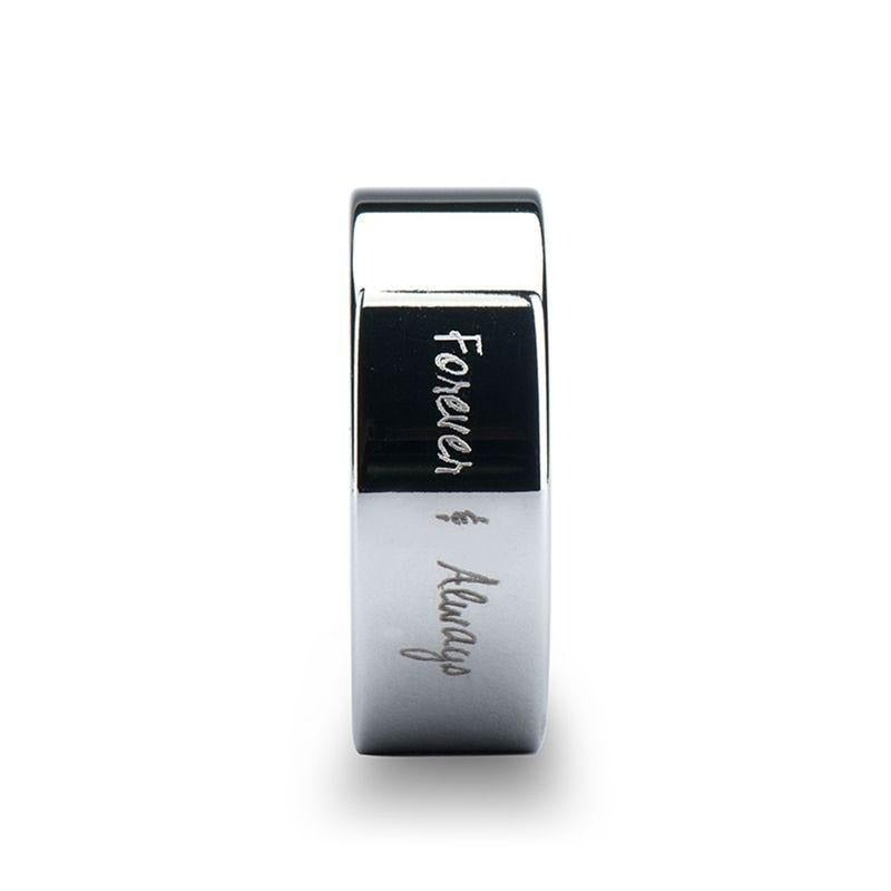 Handwritten Engraved Flat Pipe Cut Tungsten Ring Polished - 4mm - 12mm - 6mm