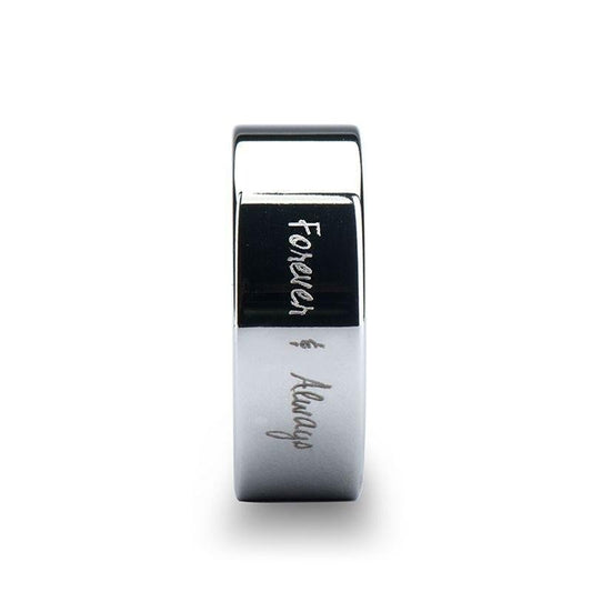 Handwritten Engraved Flat Pipe Cut Tungsten Ring Polished - 4mm - 12mm - 6mm
