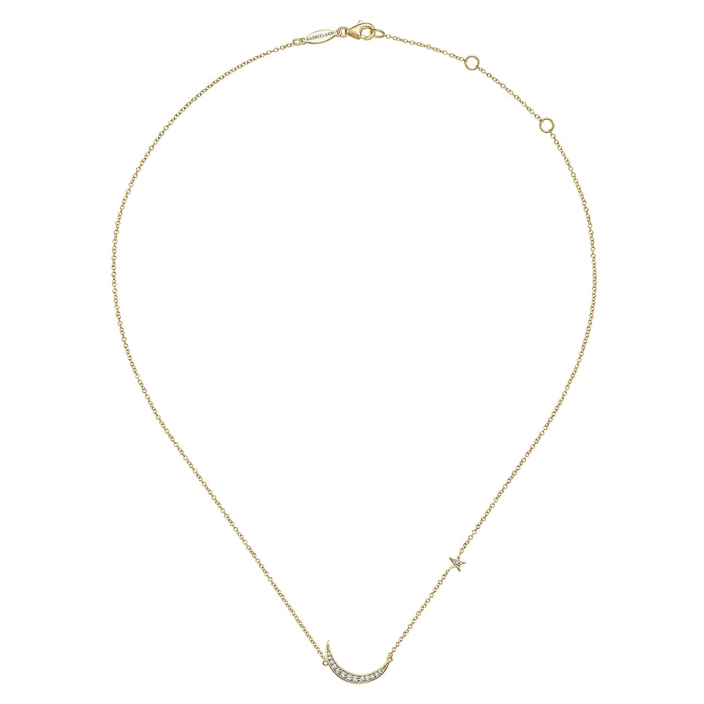 Gabriel & Co. 14K Yellow Gold Crescent Moon Diamond Pendant Necklace .12CTW