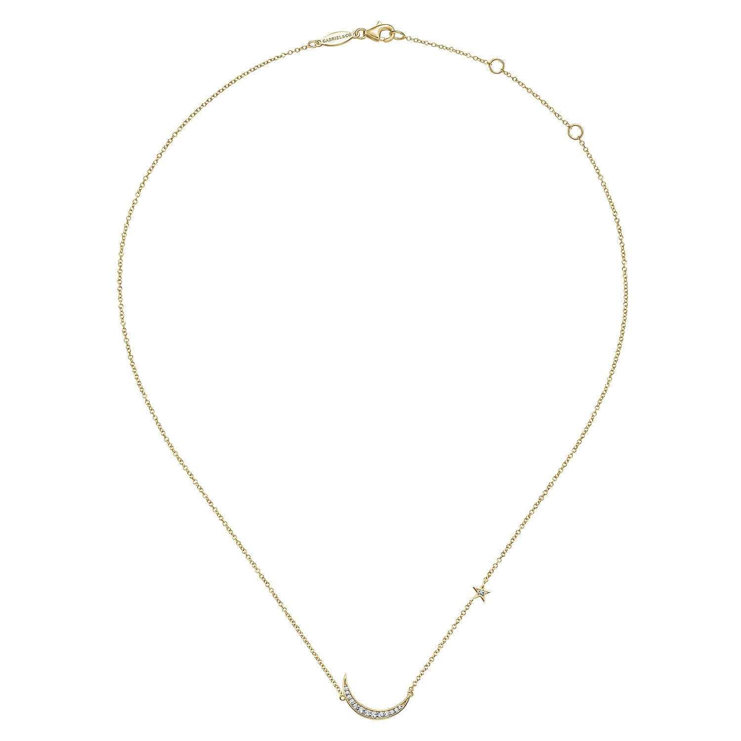 Gabriel & Co. 14K Yellow Gold Crescent Moon Diamond Pendant Necklace .12CTW