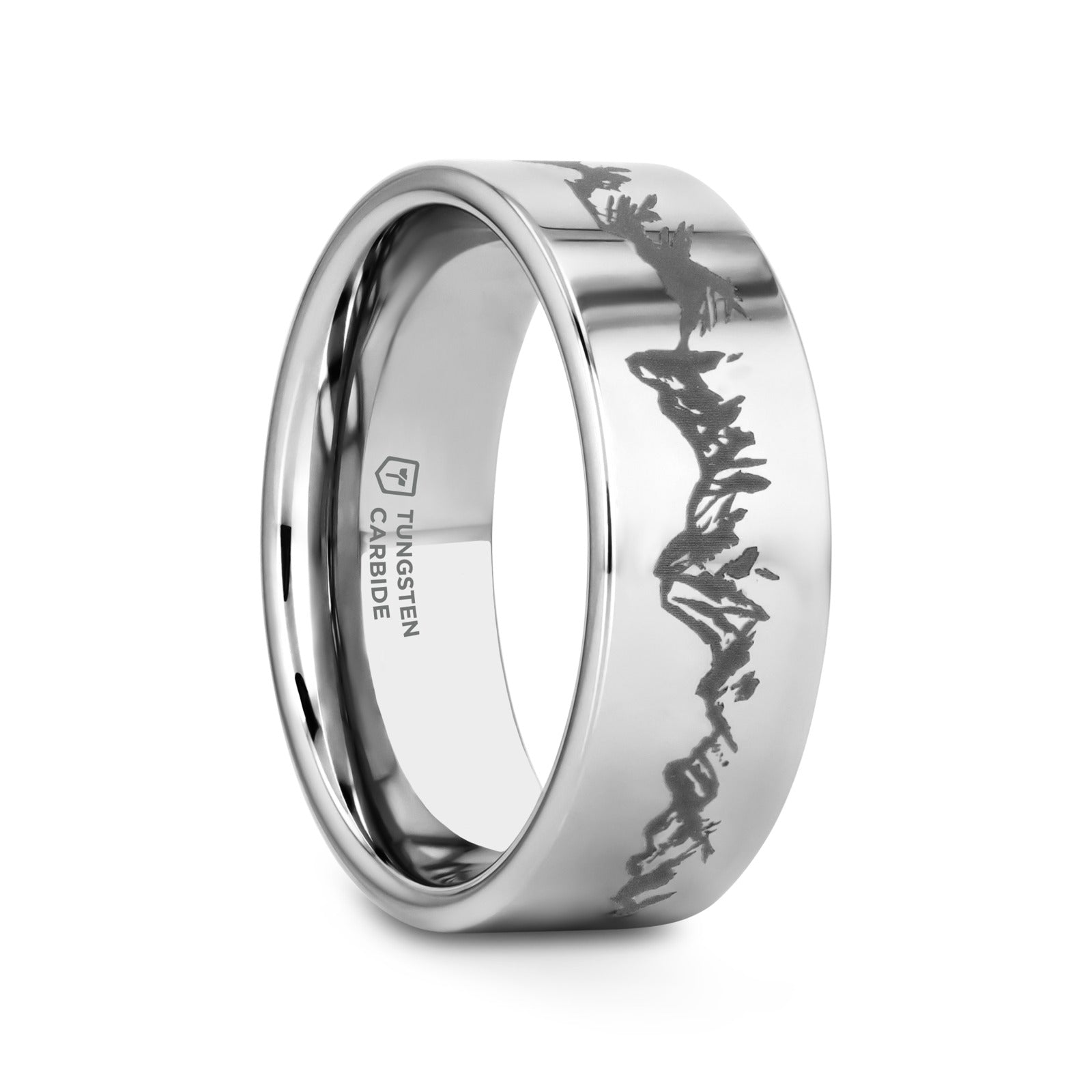 Peaks Mountain Range Outdoors Engraved Flat Tungsten Ring - 4mm - 12mm - 6mm
