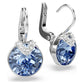 Bella V drop earrings Round cut, Blue, Rhodium plated