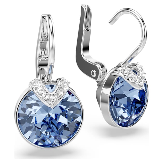 Bella V drop earrings Round cut, Blue, Rhodium plated