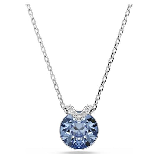 Bella V pendant Round cut, Blue, Rhodium plated