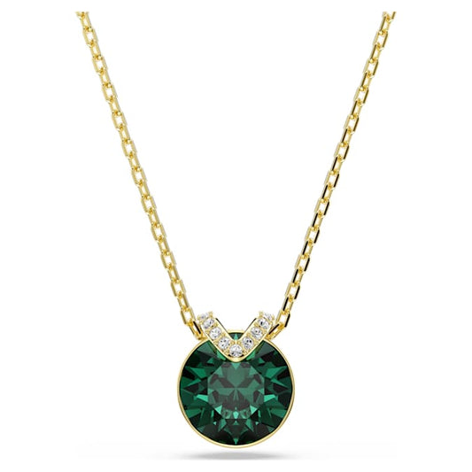 Bella V pendant Round cut, Green, Gold-tone plated