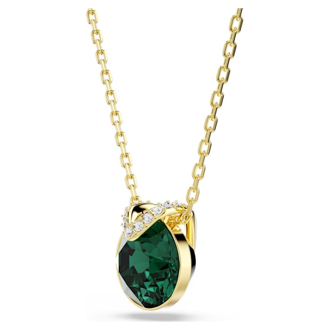 Bella V pendant Round cut, Green, Gold-tone plated