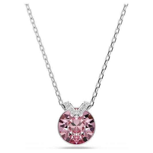 Bella V pendant Round cut, Pink, Rhodium plated