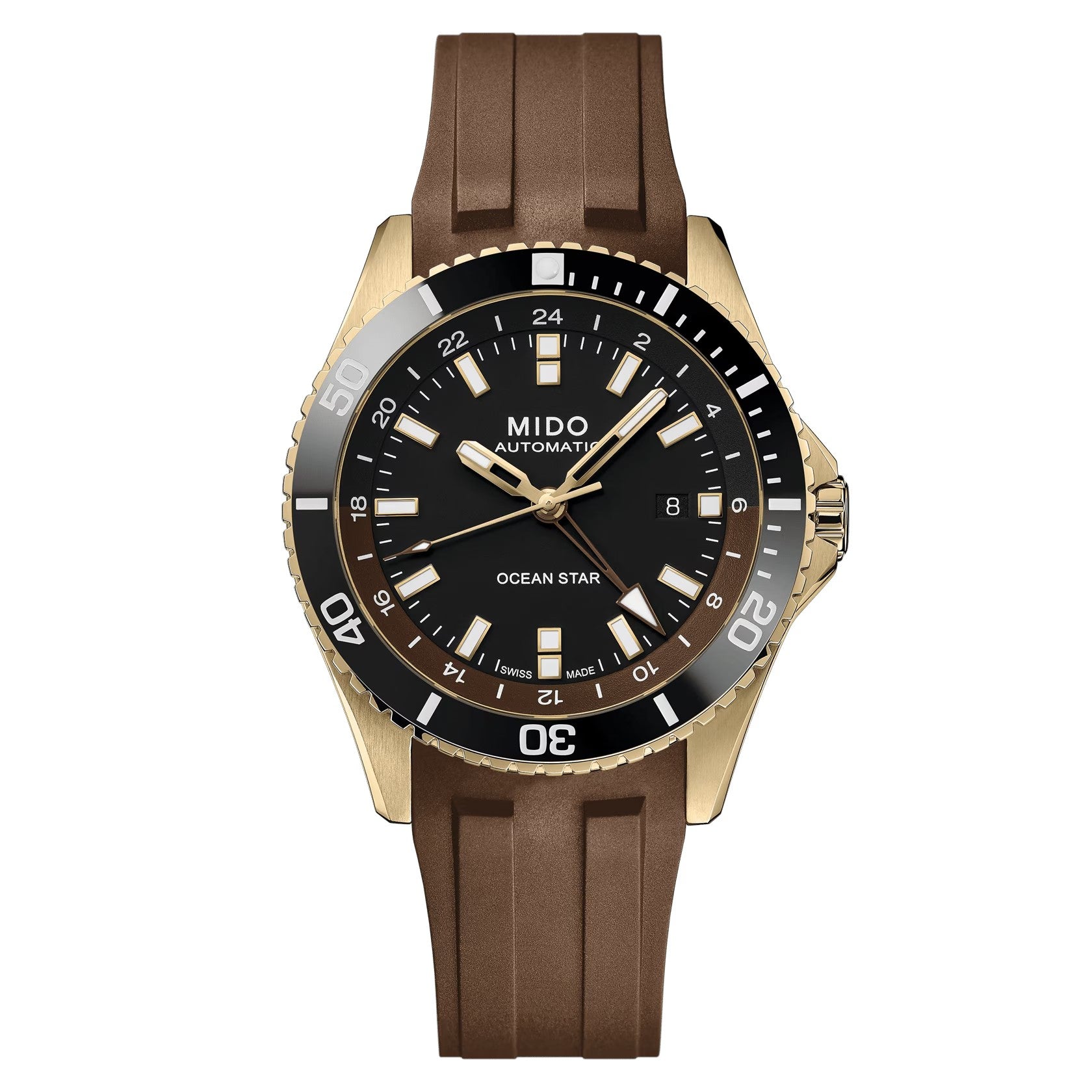 MIDO Ocean Star GMT Black Dial Stainless Steel Yellow Gold-Tone PVD Watch - 44mm