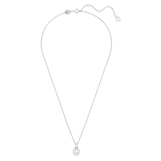 Birthstone pendant Square cut, April, White, Rhodium plated