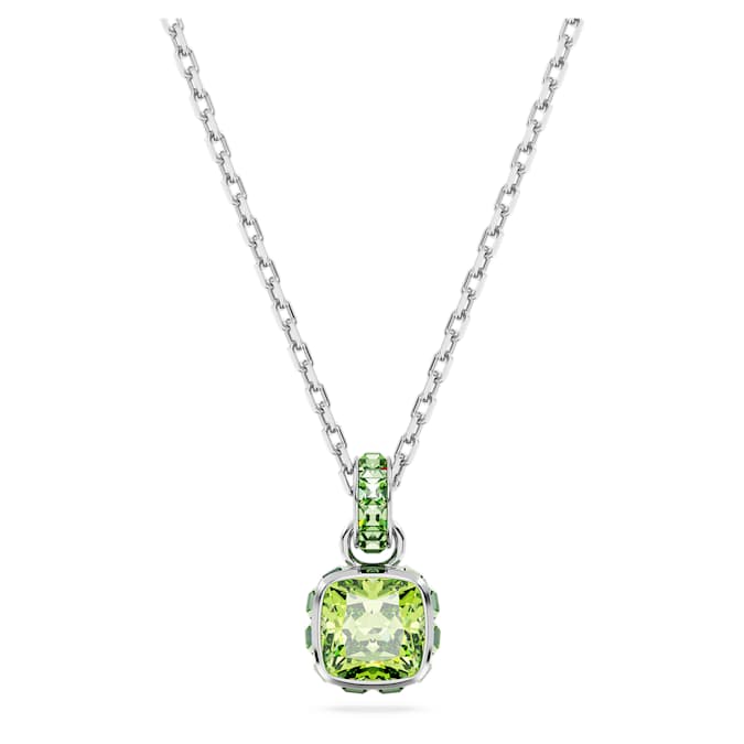 Birthstone pendant Square cut, August, Green, Rhodium plated