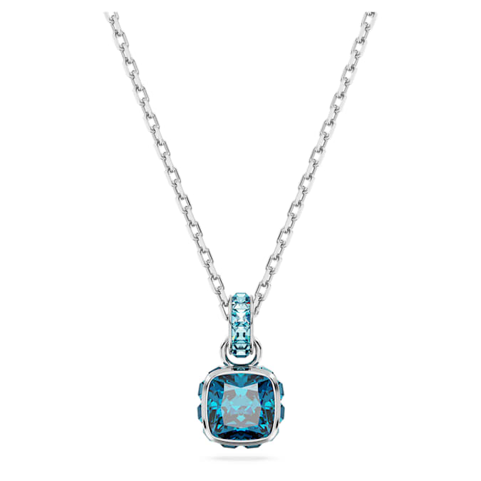 Birthstone pendant Square cut, December, Blue, Rhodium plated