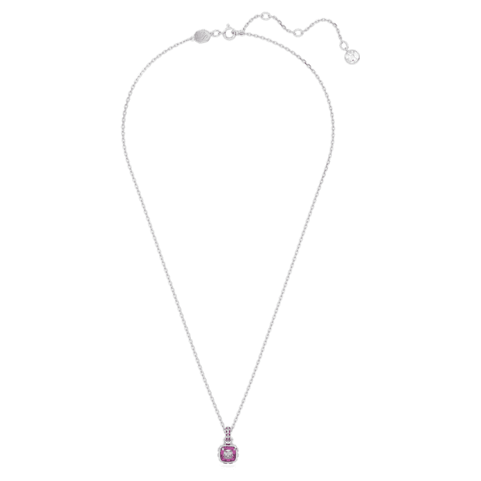 Birthstone pendant Square cut, February, Purple, Rhodium plated