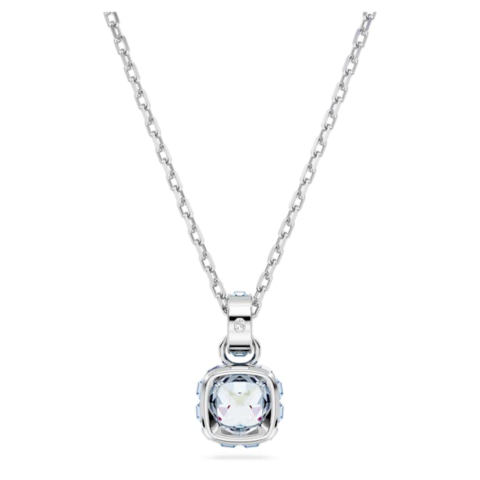 Birthstone pendant Square cut, March, Blue, Rhodium plated