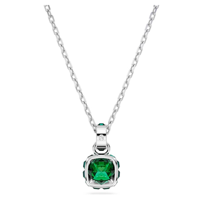 Birthstone pendant Square cut, May, Green, Rhodium plated