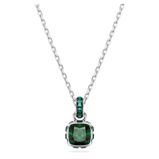 Birthstone pendant Square cut, May, Green, Rhodium plated