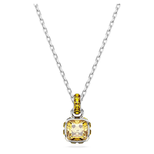 Birthstone pendant Square cut, November, Yellow, Rhodium plated
