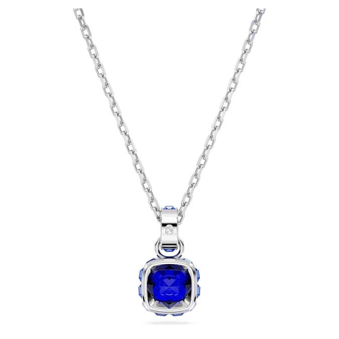 Birthstone pendant Square cut, September, Blue, Rhodium plated