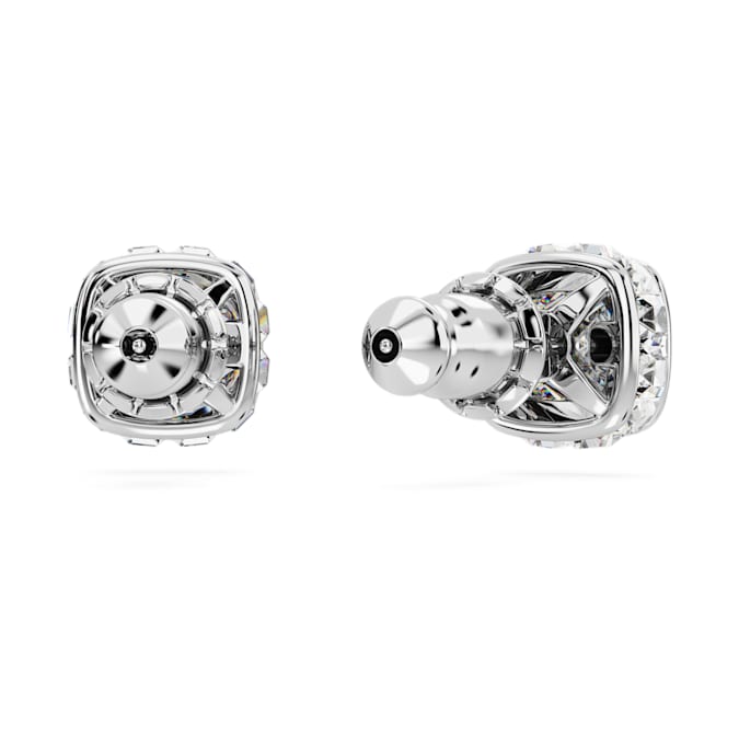 Birthstone stud earrings Square cut, April, White, Rhodium plated