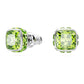 Birthstone stud earrings Square cut, August, Green, Rhodium plated