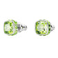 Birthstone stud earrings Square cut, August, Green, Rhodium plated
