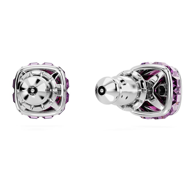 Birthstone stud earrings Square cut, February, Purple, Rhodium plated