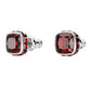Birthstone stud earrings Square cut, January, Red, Rhodium plated