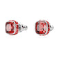 Birthstone stud earrings Square cut, July, Red, Rhodium plated