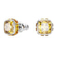Birthstone stud earrings Square cut, November, Yellow, Rhodium plated