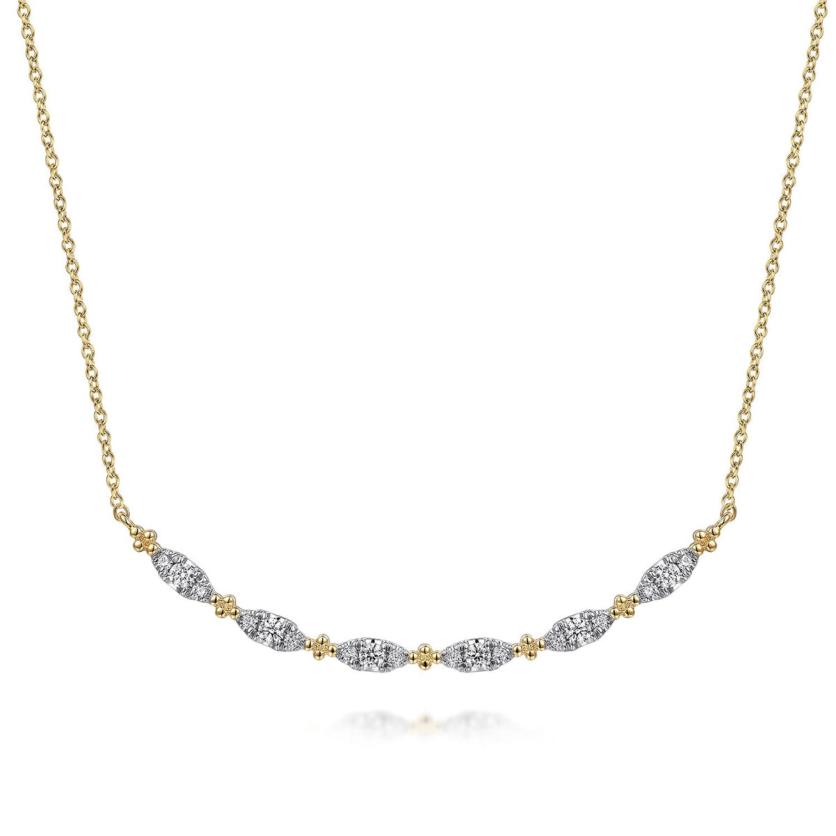 Gabriel & Co. 14K Yellow Gold Curved Bujukan Bar Diamond Necklace 1/3CTW