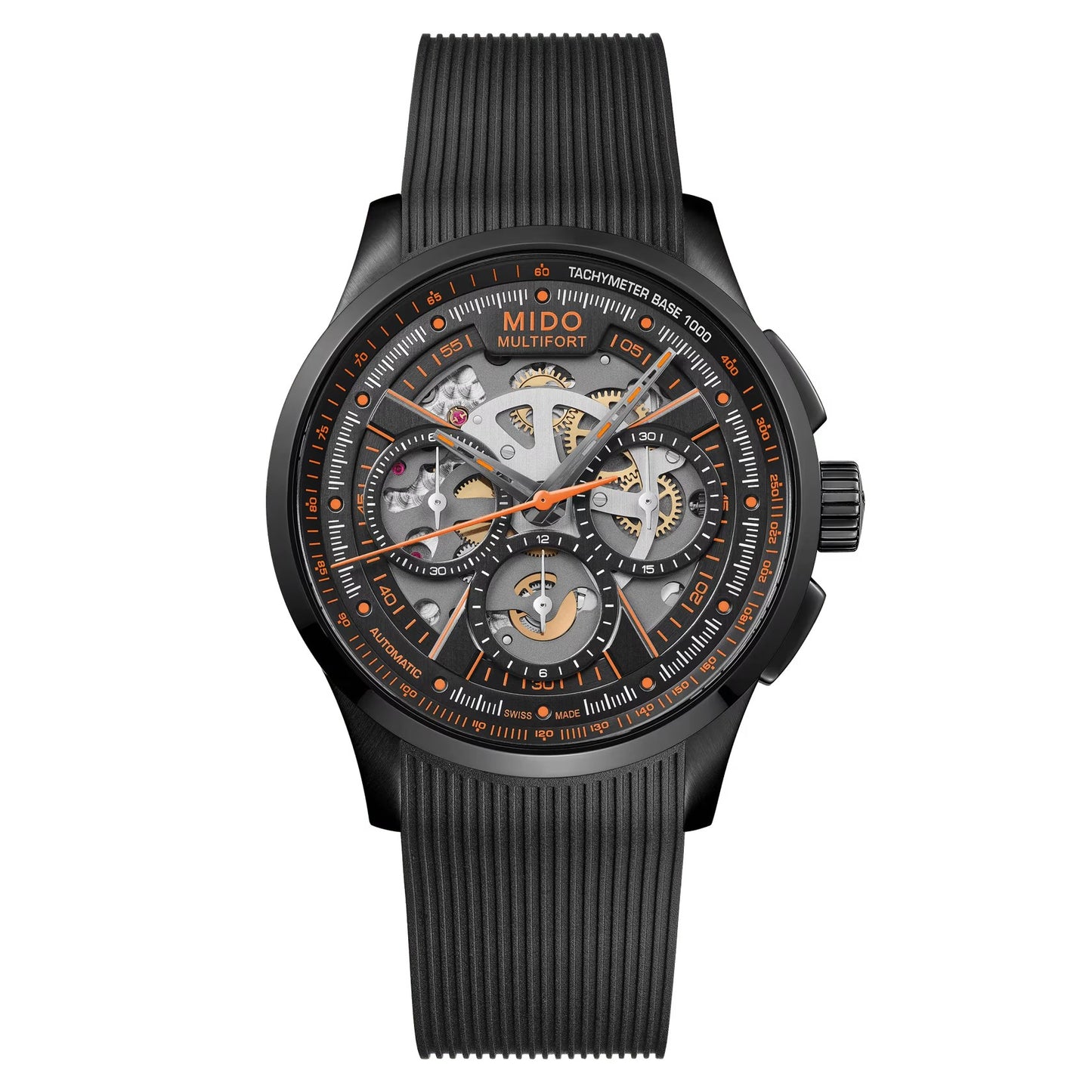 MIDO Multifort Skeleton Chronograph Black Dial Stainless Steel Black PVD Watch Rubber Strap - 43mm