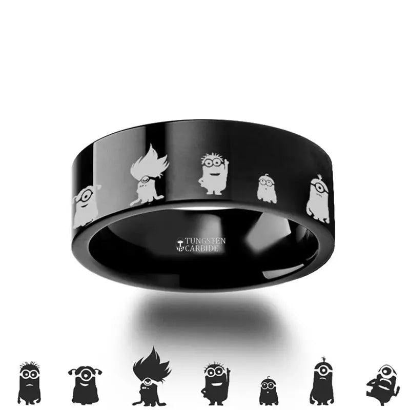 Minions Despicable Me Symbol Super Hero Black Tungsten Engraved Ring Jewelry - 2mm - 12mm - 8mm