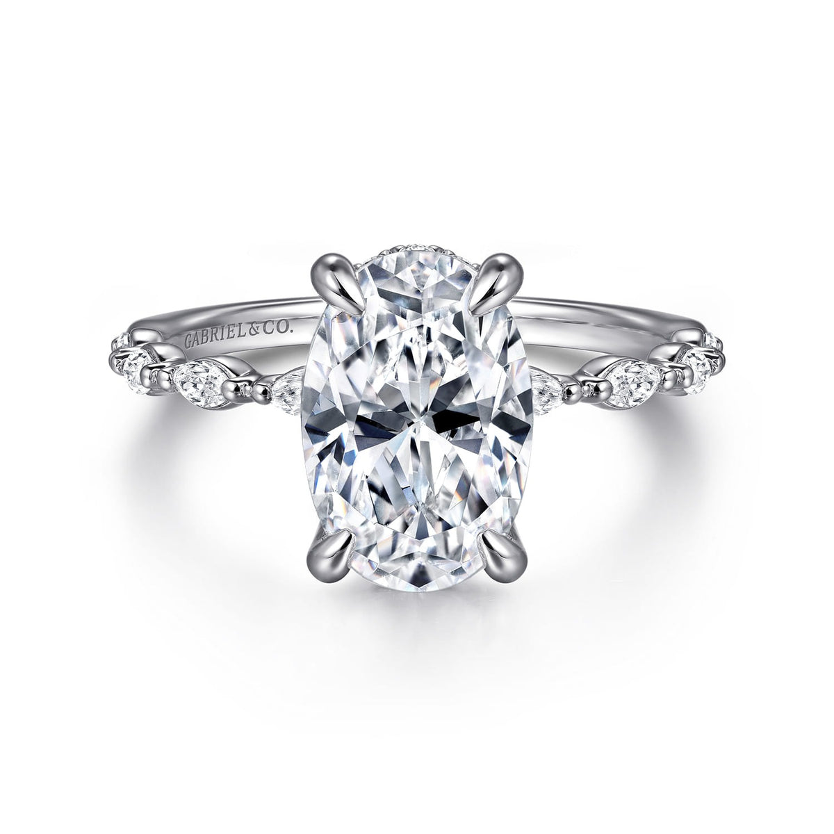 Gabriel & Co. Adeena - 14K White Gold Oval Hidden Halo Diamond Engagement Ring 10.5X7 SEMI .35CTW