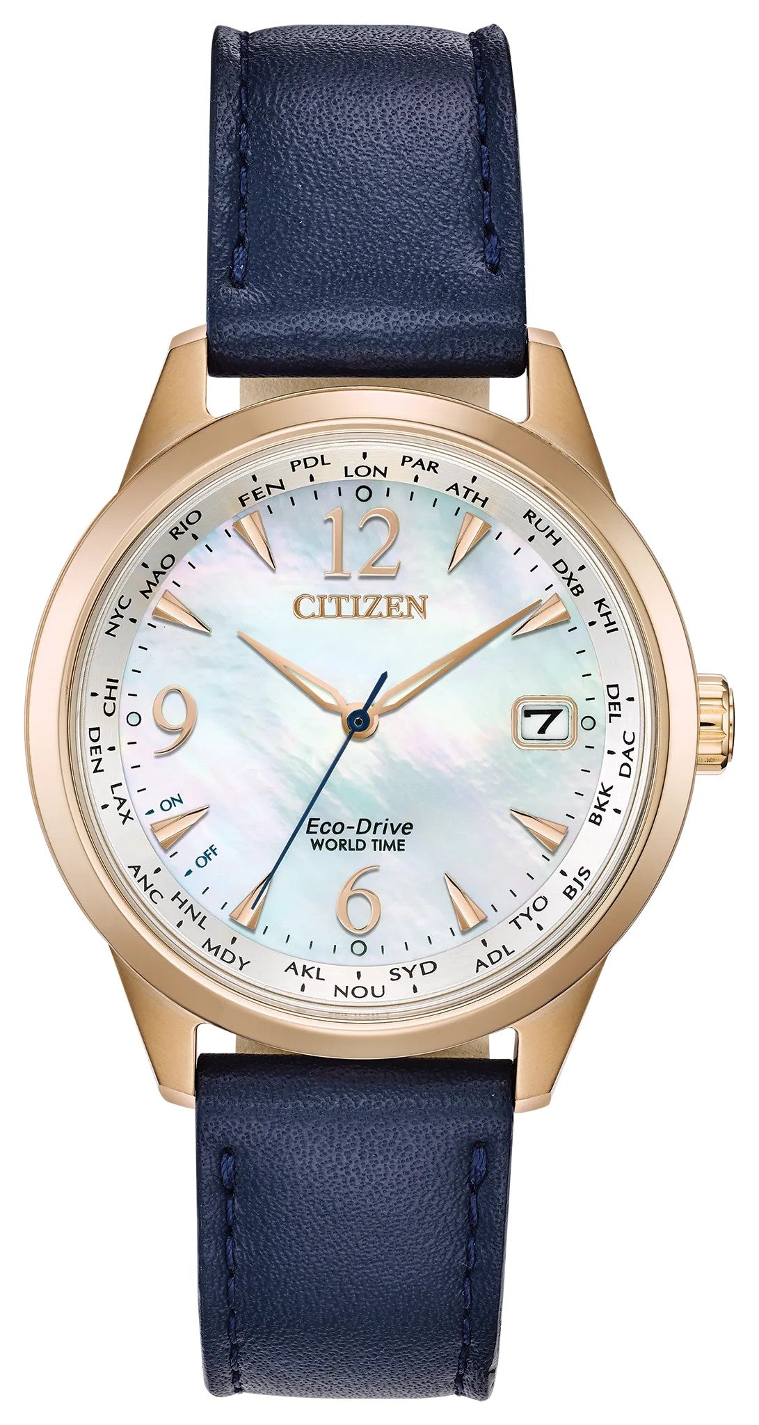 Citizen World Time Ladies Eco-Drive Rose Gold White Dial Watch FC800306D