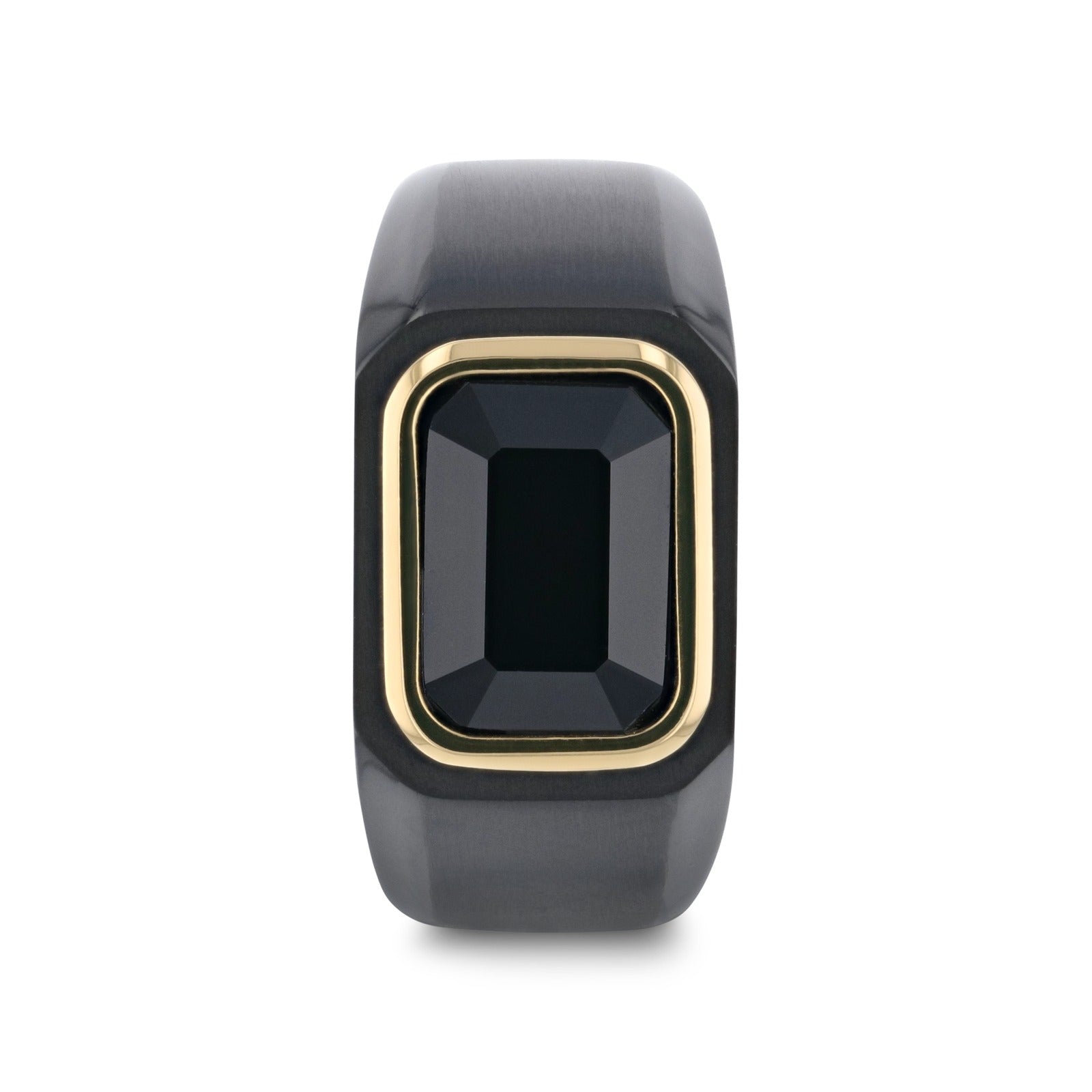 SPARRO Black Titanium Signet Ring With Black Onyx Inlay Outlined in Gold Plating