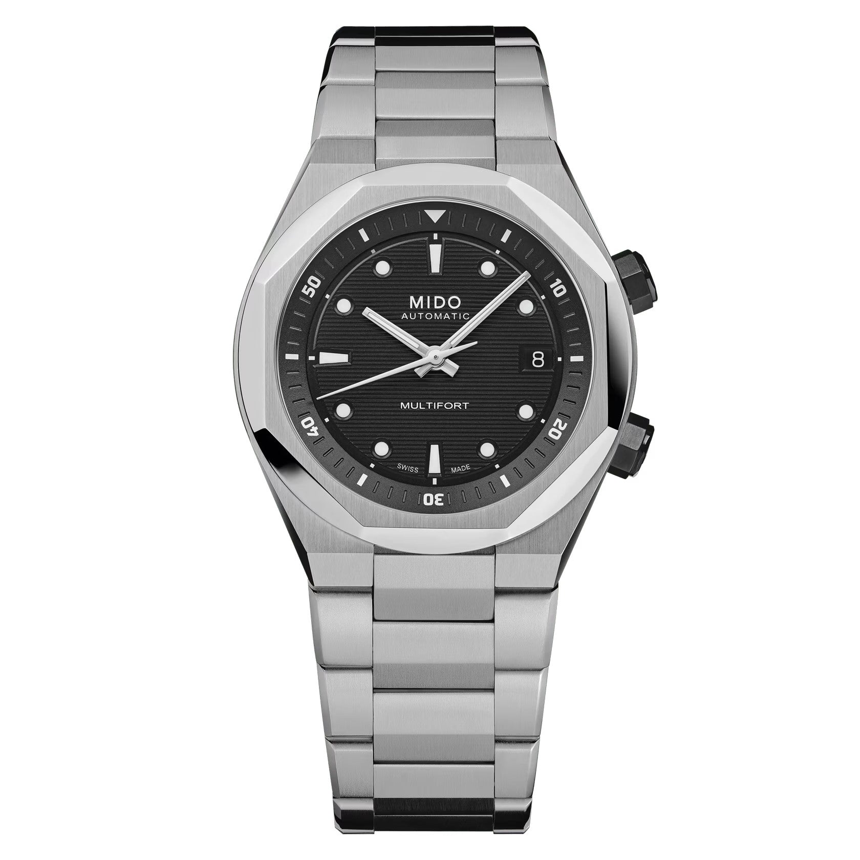 MIDO Multifort 8 Two Crowns Black Dial Stainless Steel Watch - 38.4 X 40mm