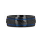 PATROL Black Titanium Carved Diagonal Pattern Brushed Finish Men’s Wedding Ring with Blue Milgrain Grooves – 8mm