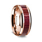 14K Rose Gold Polished Beveled Edges Wedding Ring with Purple Heart Wood Inlay - 8 mm