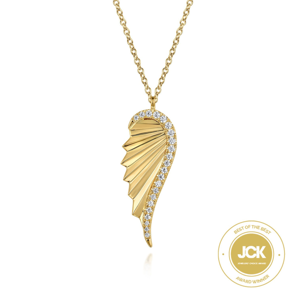 Gabriel & Co. 14K Yellow Gold Diamond Cut Wing Shape Pendant Necklace .16CTW