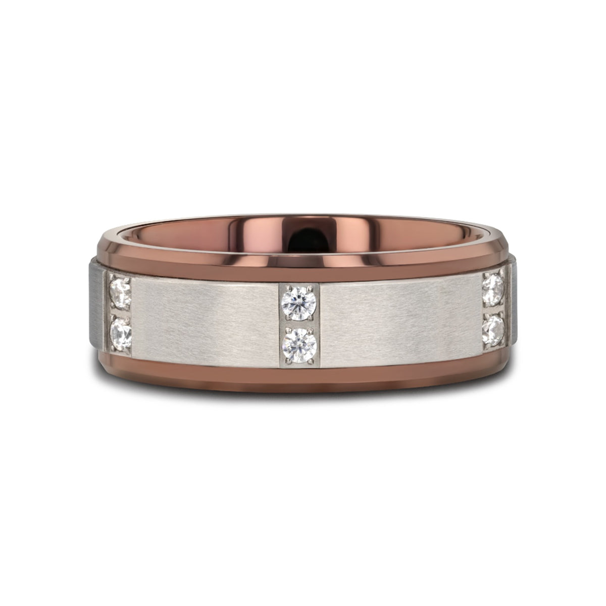 BEOWULF Raised Center Brushed Espresso Tungsten Carbide Wedding Band with Channel-Set Diamonds - 8mm