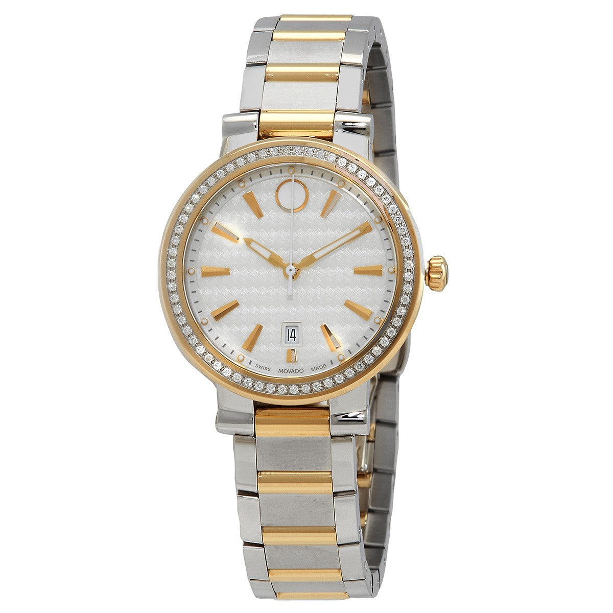 Movado Vizio 32Mm TT White Textured Dial Dia Pave Bezel 0607638