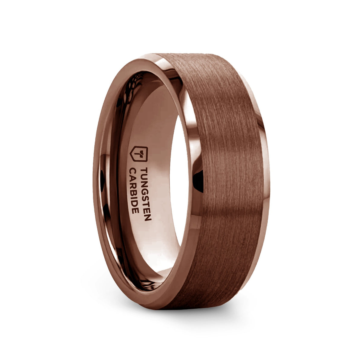 ROKA Flat Beveled Espresso Tungsten Carbide Ring with Brushed Center - 8mm