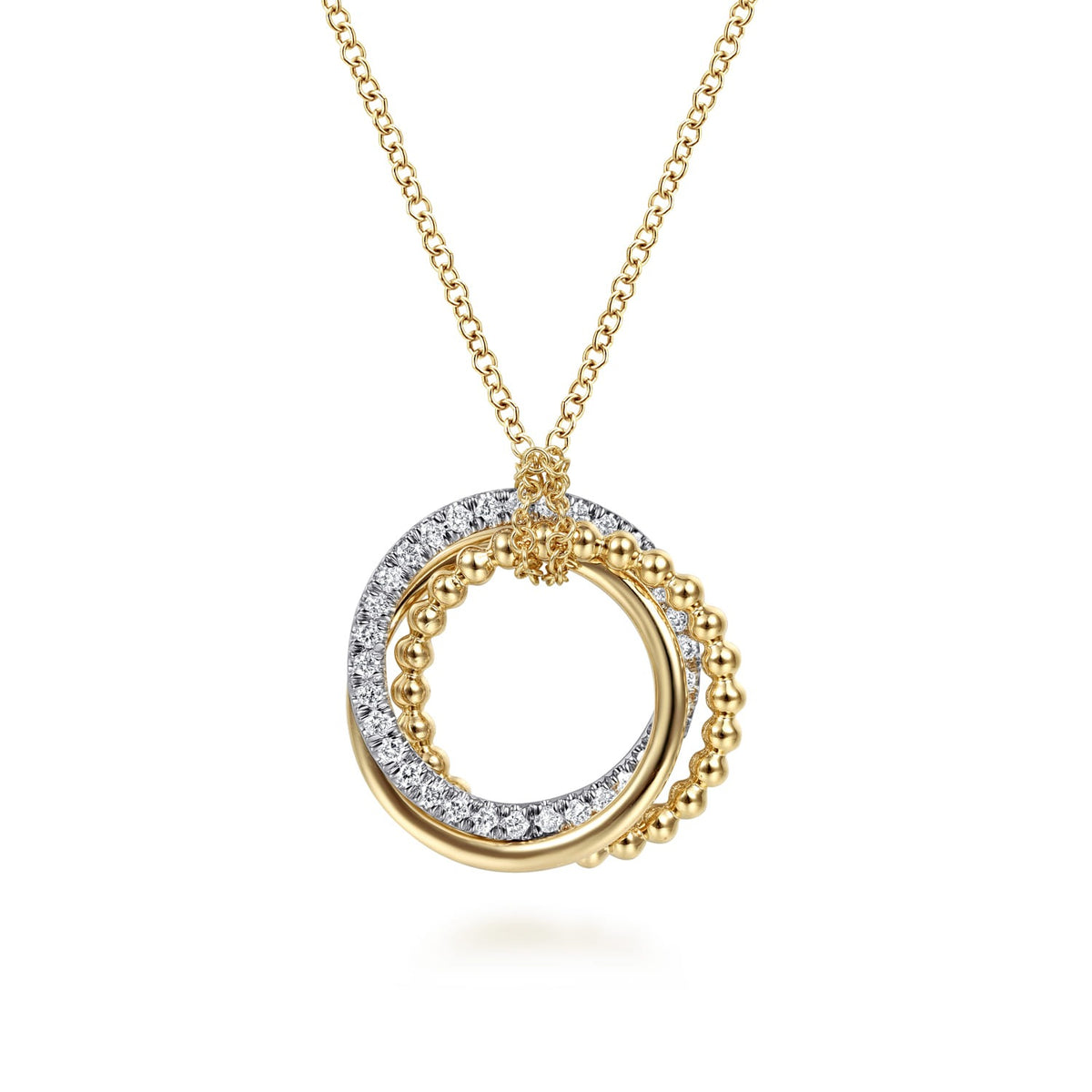 Gabriel & Co. 14K Yellow-White Gold Bujukan Diamond Interlocking Circles Pendant Necklace 1/4CTW