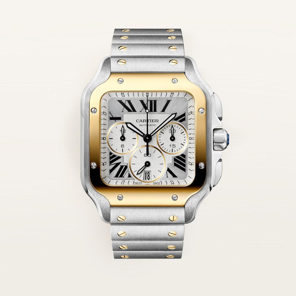 Cartier Santos watch, large model, Manufacture chronograph mechanical movement with automatic winding W2SA0035