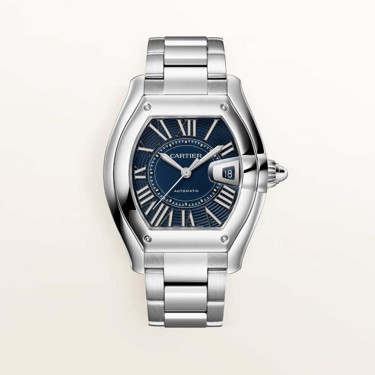 Cartier Roadster watch, large model, Manufacture mechanical movement with automatic winding, Steel case, blue PVD dial. WSRD0014