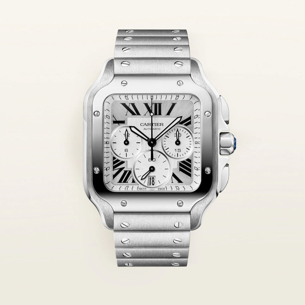 Cartier Santos watch, large model, Manufacture chronograph mechanical movement with automatic winding WSSA0083