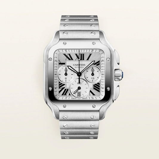 Cartier Santos watch, large model, Manufacture chronograph mechanical movement with automatic winding WSSA0083