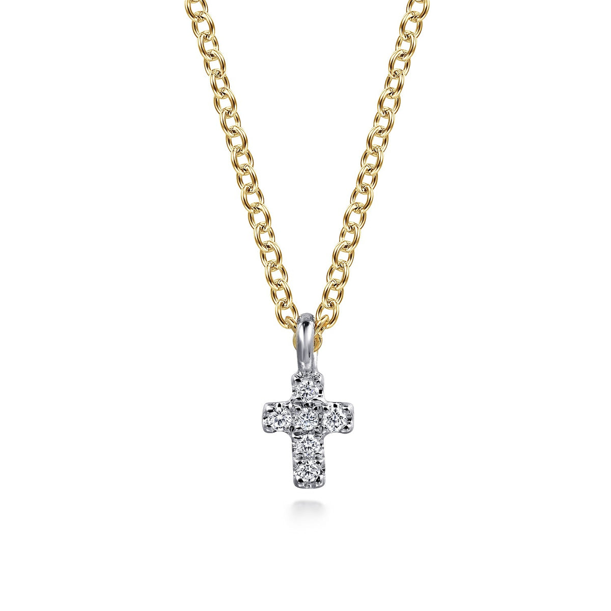 Gabriel & Co. 14K Yellow and White Gold Diamond Cross Pendant Necklace .03CTW