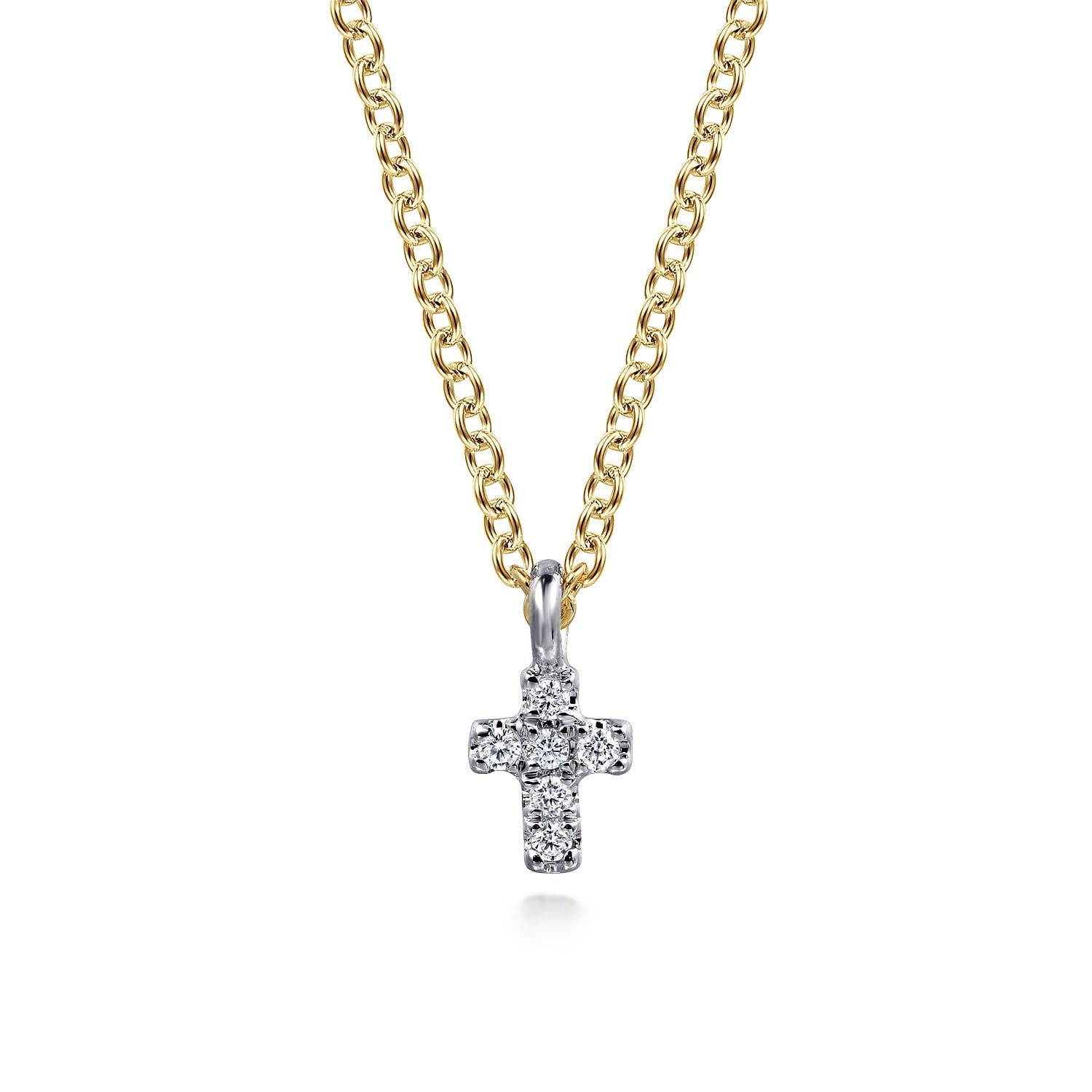 Gabriel & Co. 14K Yellow and White Gold Diamond Cross Pendant Necklace .03CTW